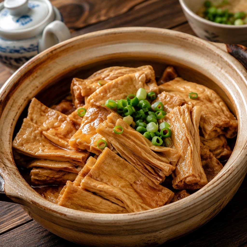 Braised bean curd sticks in clay pot dish