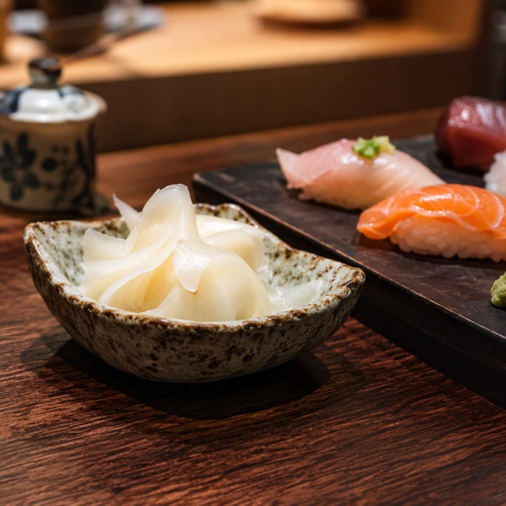 White sushi ginger served with sushi