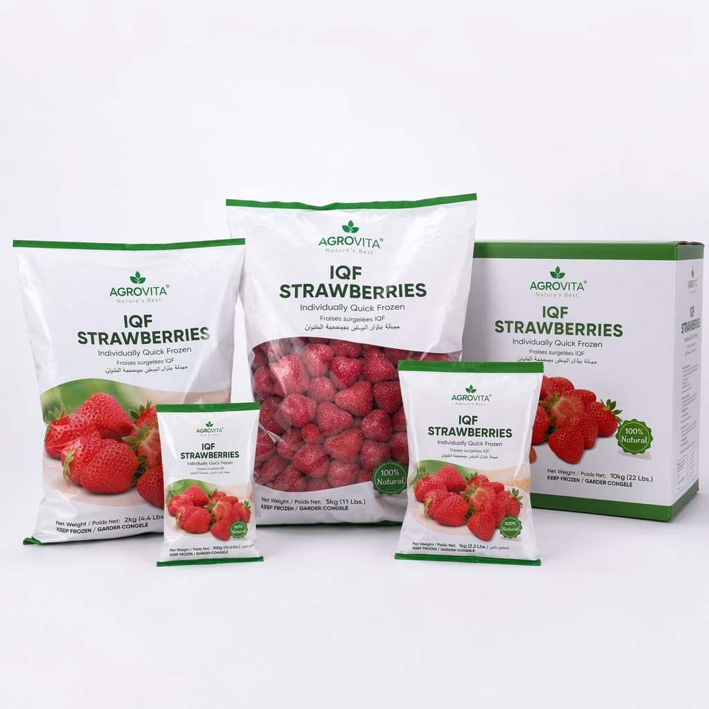 IQF frozen strawberries bulk foodservice case
