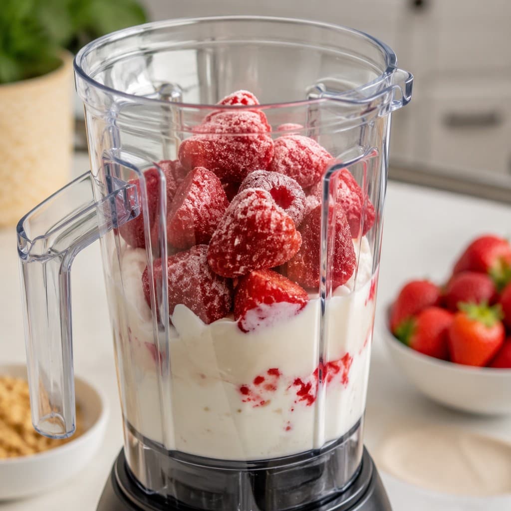 IQF frozen strawberries in smoothie bowl