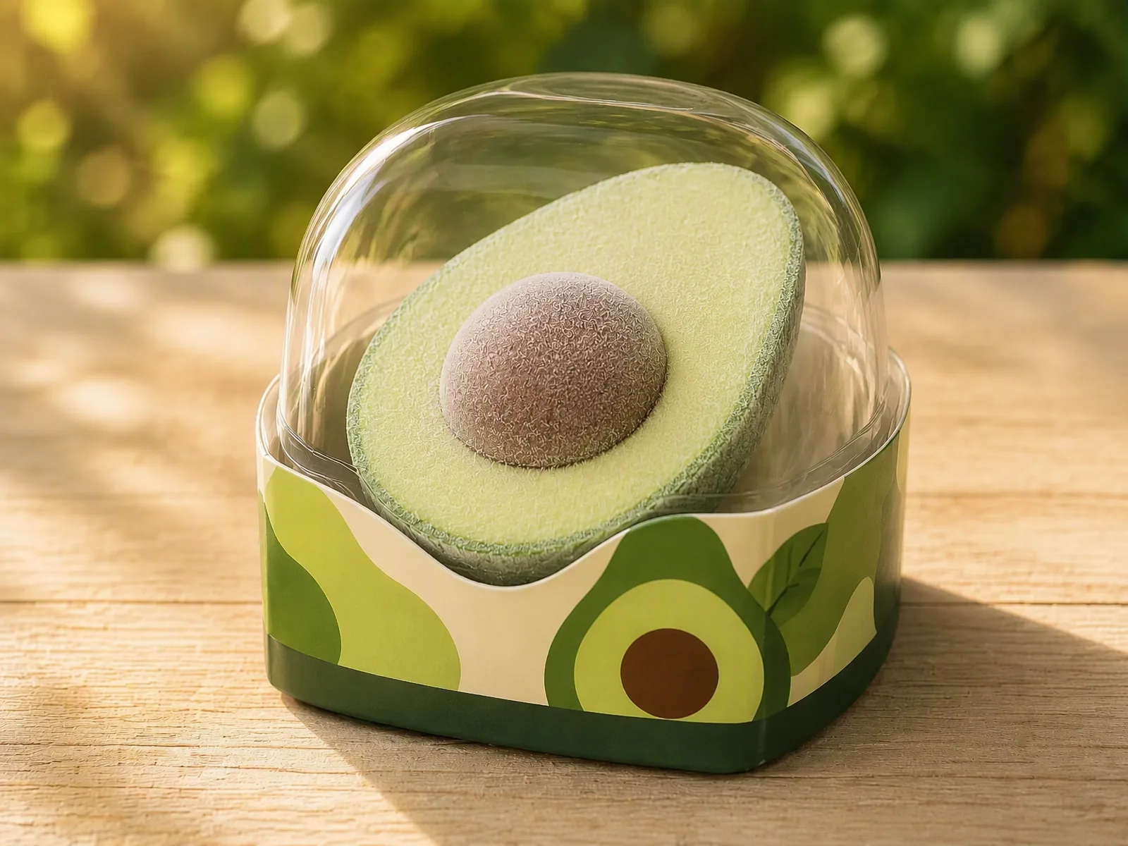 Avocado half shaped ice cream in its printed carton