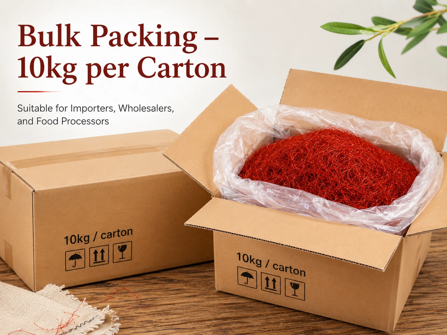 Super fine chili threads packed ten kilograms per export carton